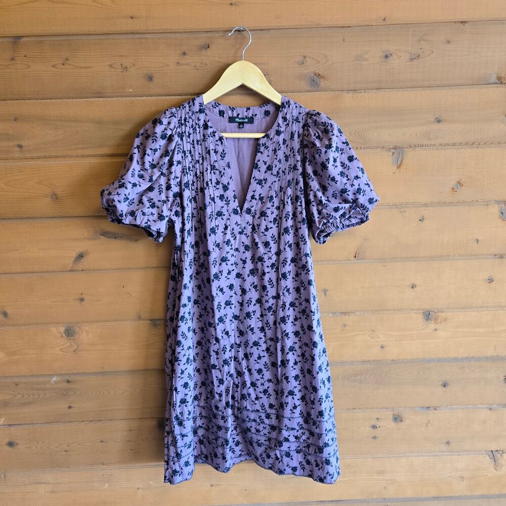 Madewell Tillie Dress Shadow Blooms Fig Mini Puff Sleeve XS Boho Prairie Fall - Picture 2 of 6